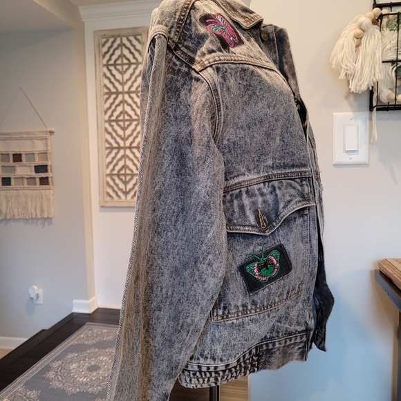 Ruff Stuff Vintage 90's Gray Denim Jean Jacket Patches •Size Kids XL/Women Small - Picture 6 of 13